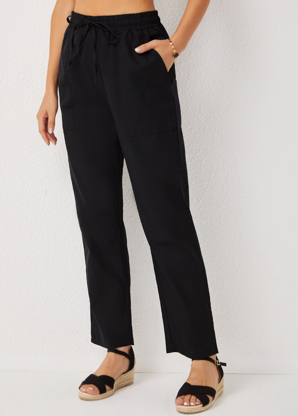 Pocket Detail High Waisted Solid Pants