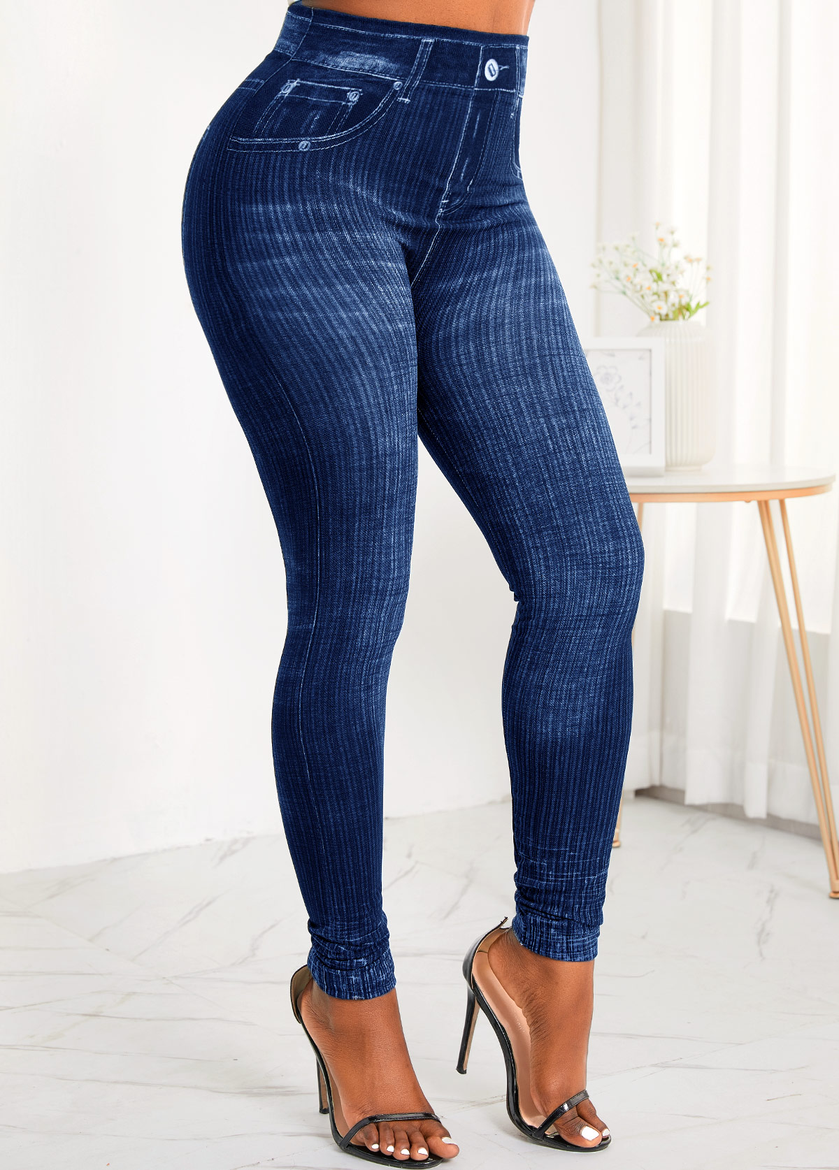 Pocket Zipper Fly High Waisted Jeans