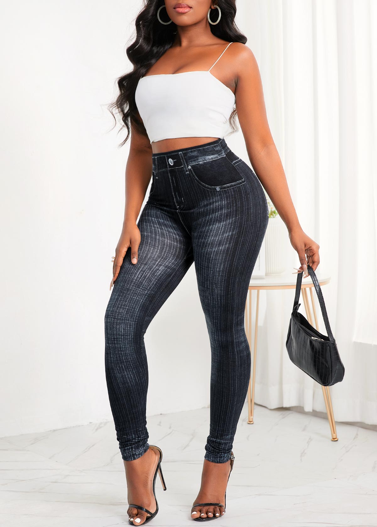Pocket Zipper Fly High Waisted Jeans