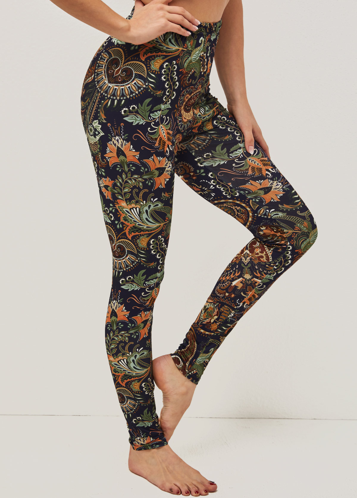 Plant Print High Waisted Skinny Pants
