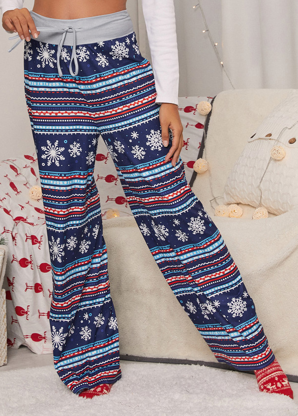 Christmas Print Drawstring Drawastring Pants
