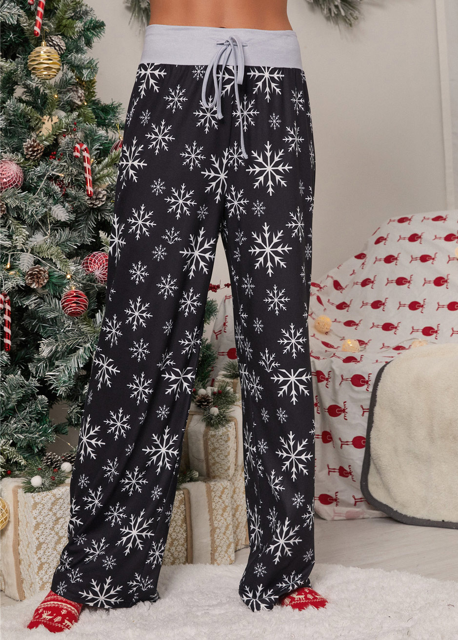 Christmas Print Drawstring Drawastring Pants