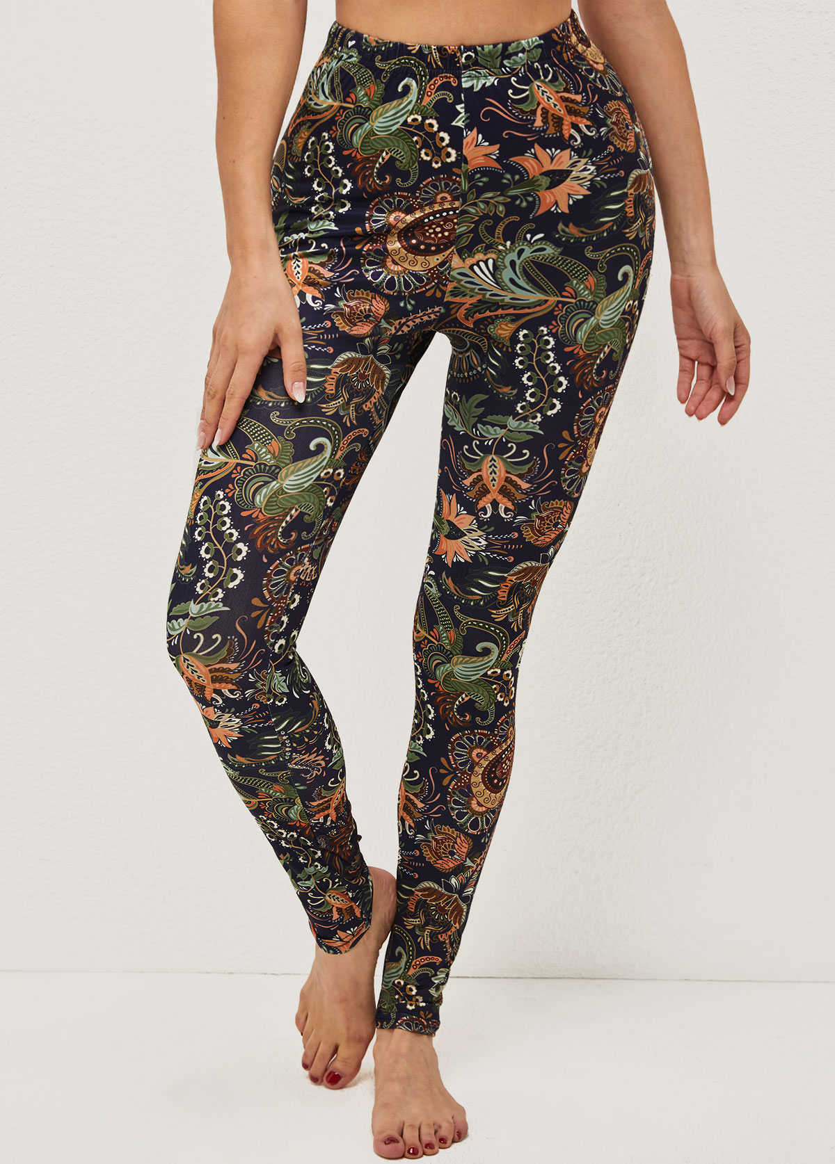 Plant Print High Waisted Skinny Pants