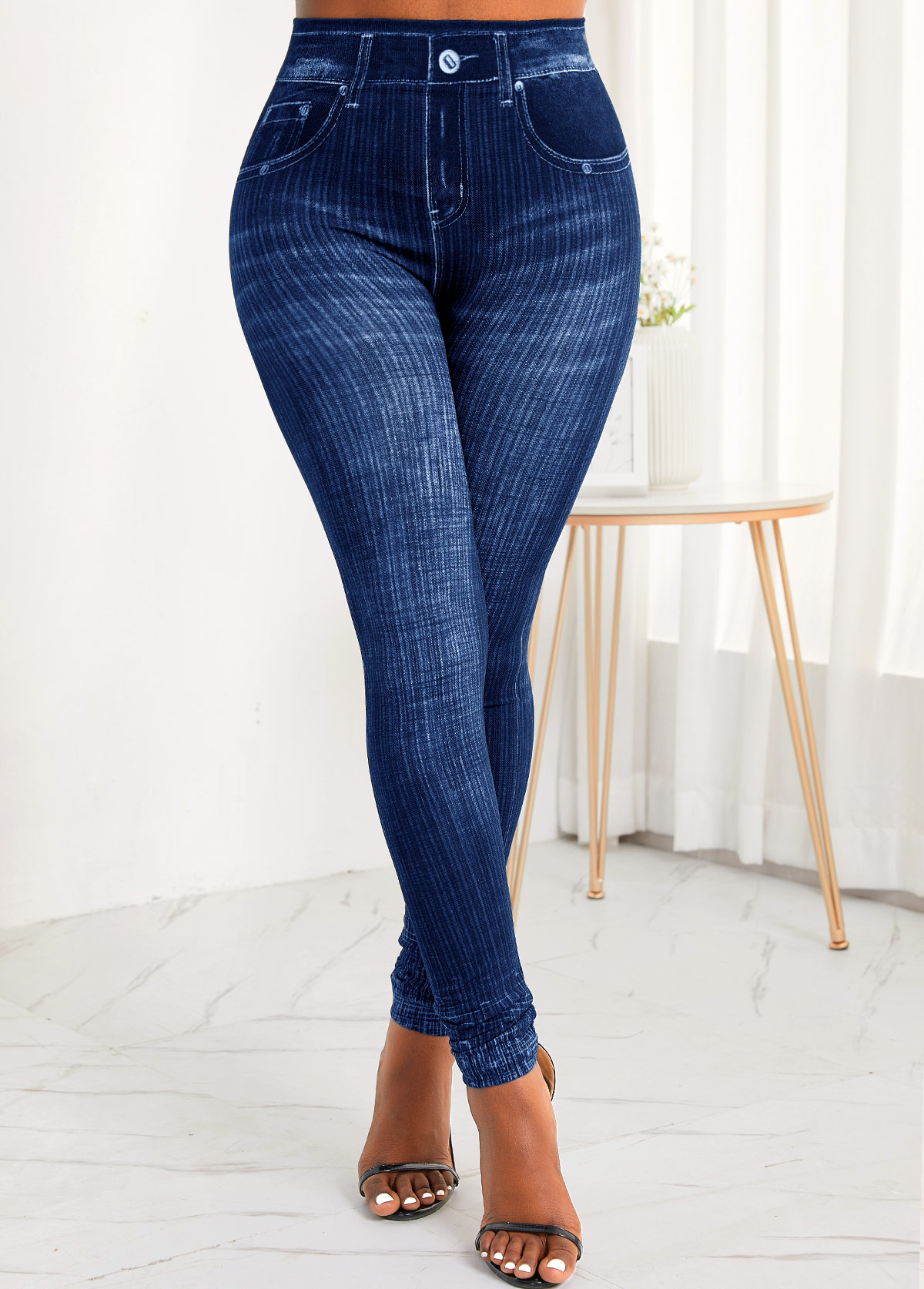 Pocket Zipper Fly High Waisted Jeans